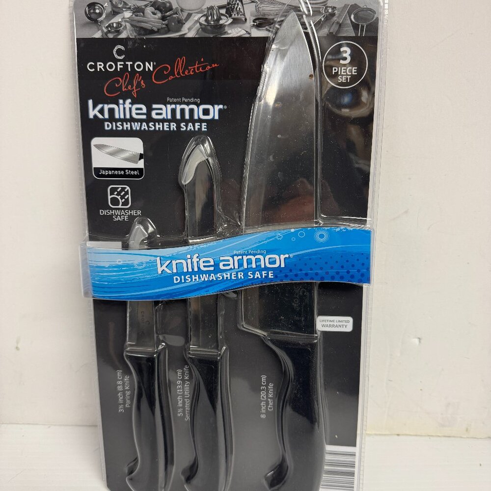 Crofton Chef's Collection Knife Armor 3 piece set new kitchen cooking - K1196